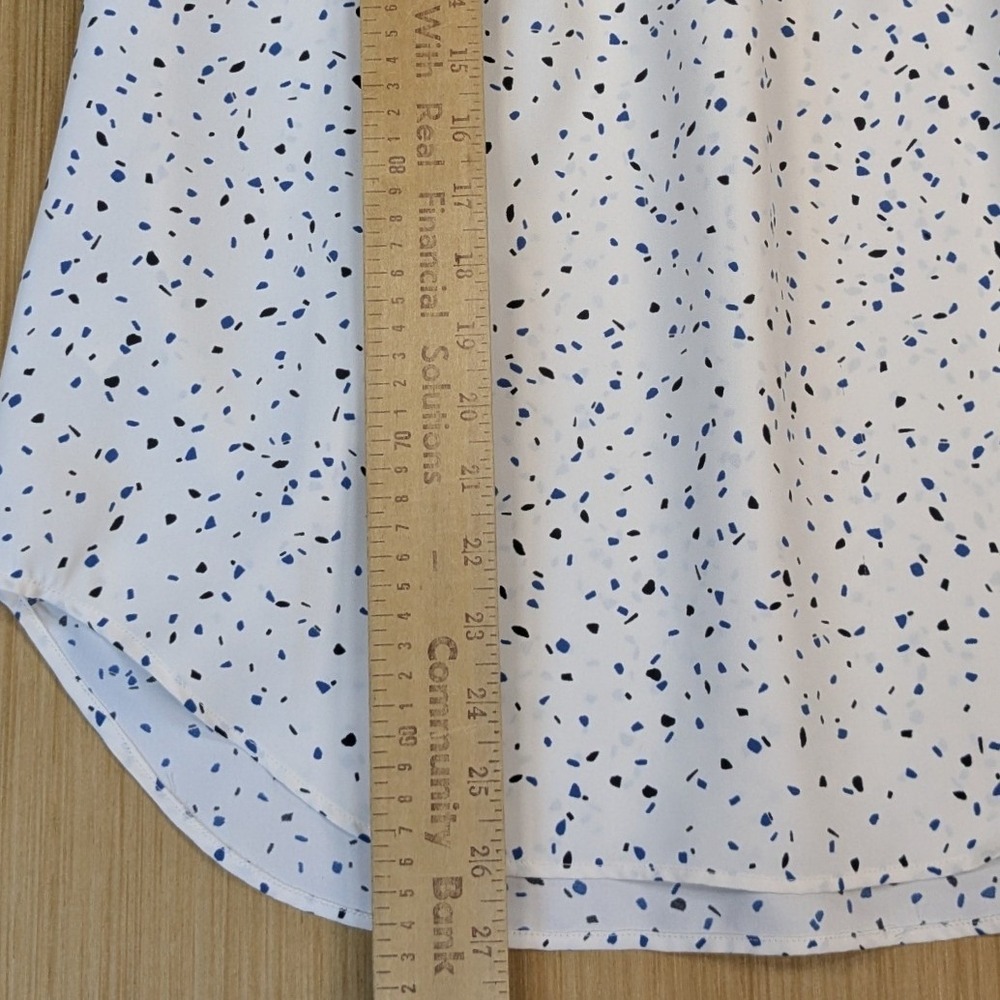 Ann Taylor Womens White Abstract Elevated Basic Career Chic V-Neck Blouse Medium - Picture 6 of 7